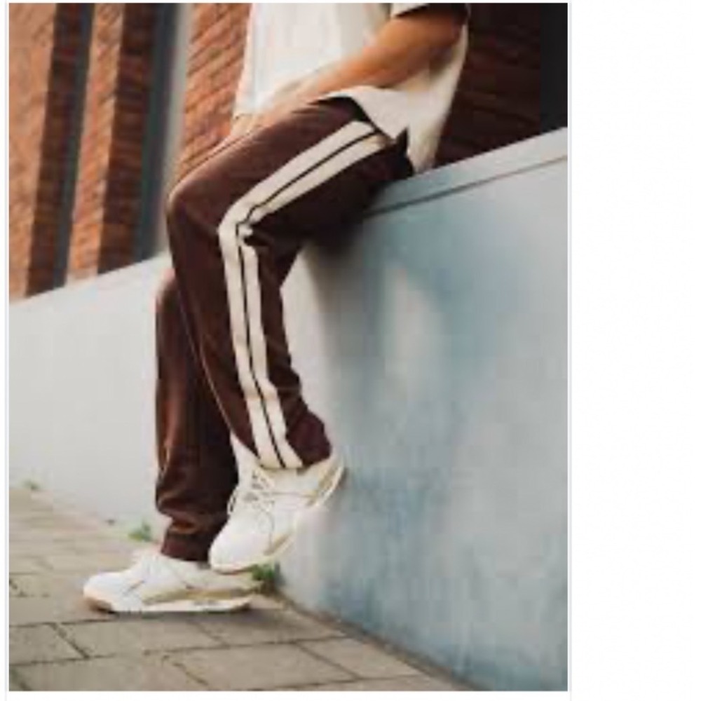 Kidoriman Sutorai Loose Pants Mens Large Coffee Brown White Stripe Track Trouser